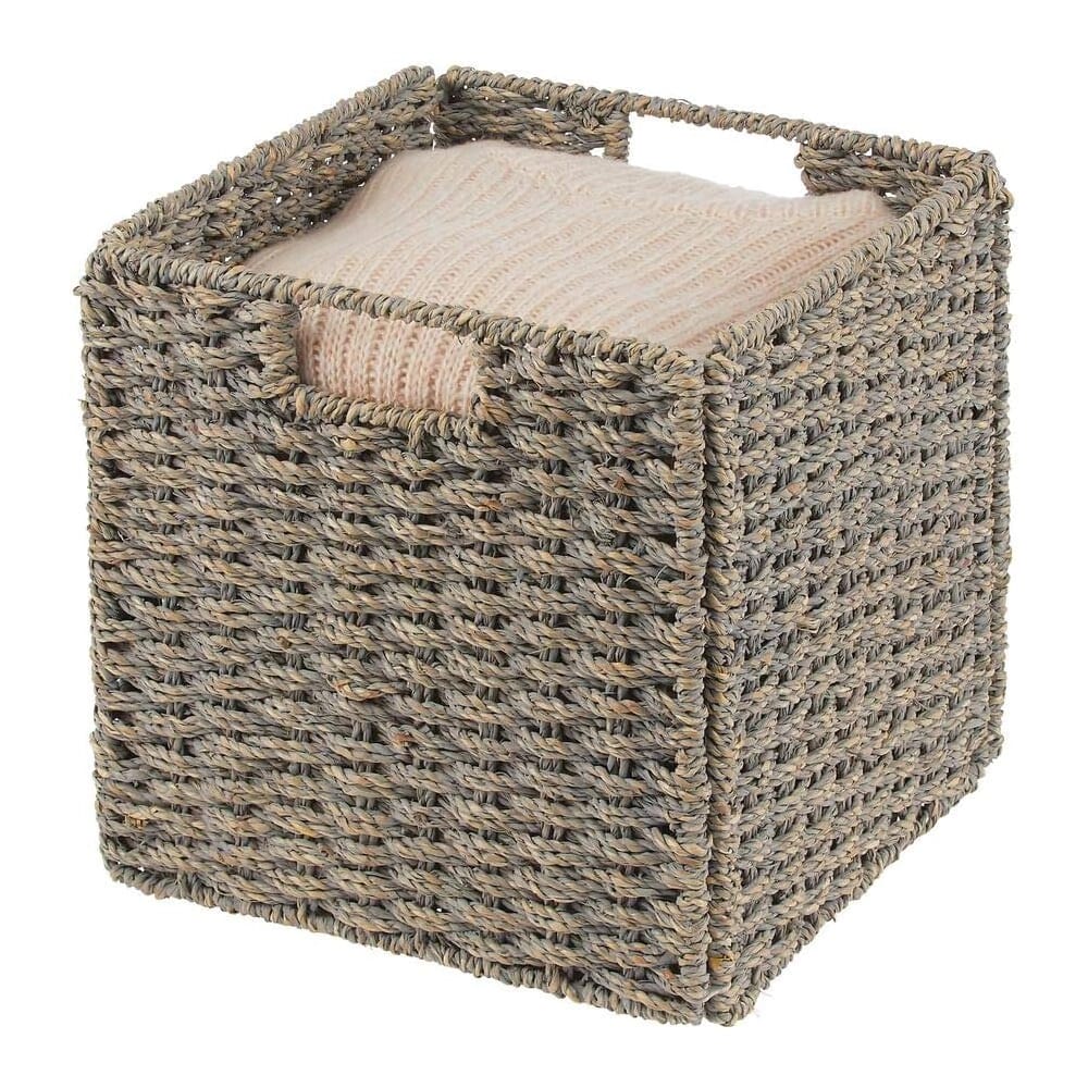 mDesign Seagrass Woven Cube Basket, Gray, 4 Pack