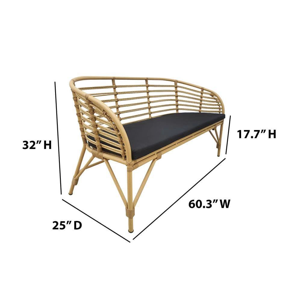 TK Classics Boho Aluminum Loveseat, Natural/Black