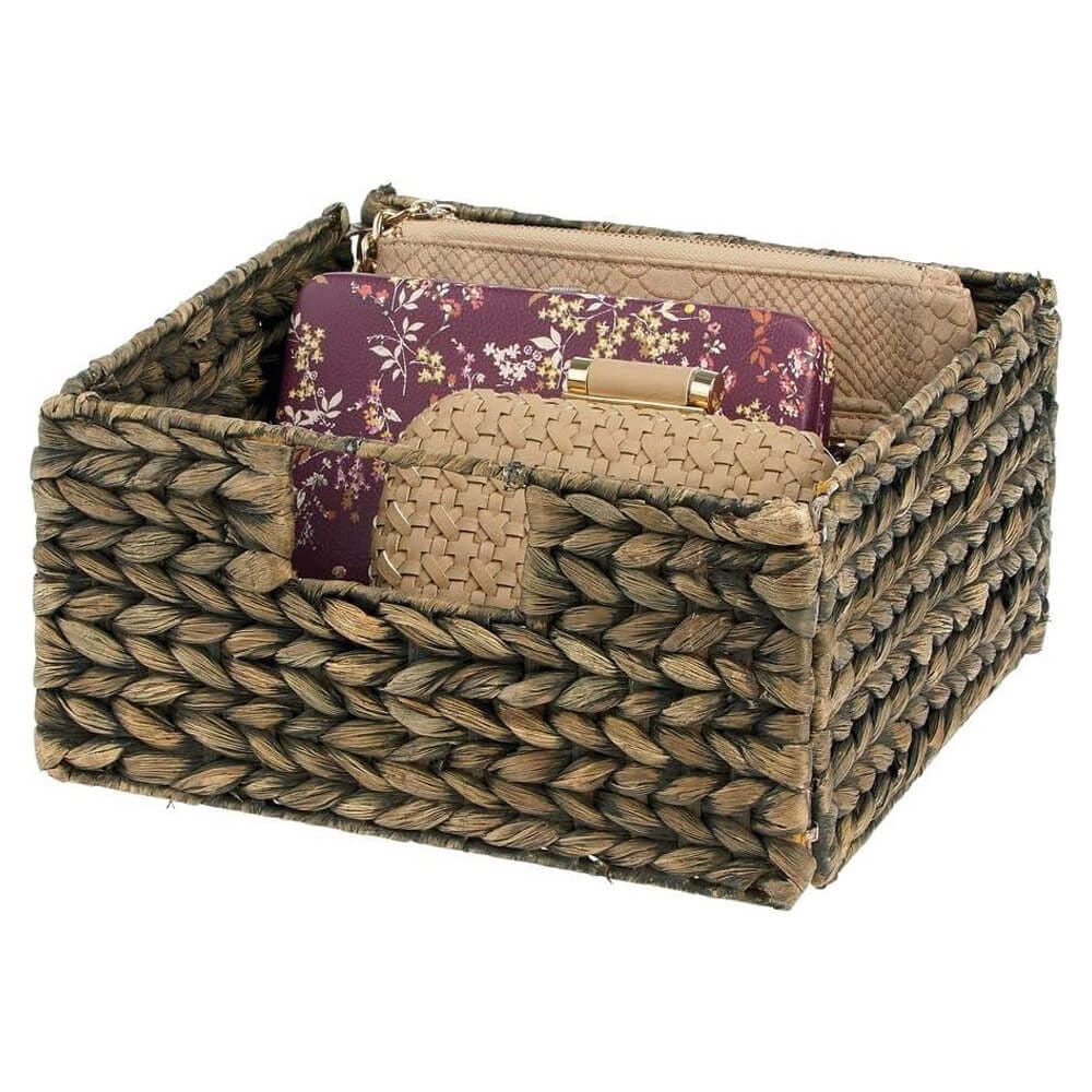 mDesign Woven Hyacinth Storage Basket Organizer with Handles, Set of 2, Black Wash