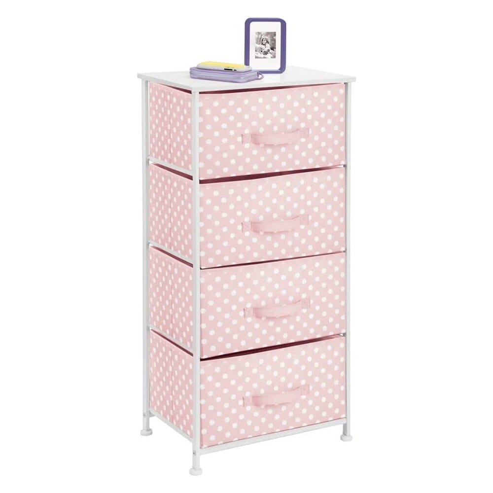 mDesign 4-Drawer Storage Tower, Pink/White Polka Dot