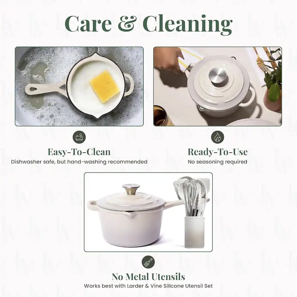 Larder & Vine 2.2 Qt Enameled Cast Iron Saucepan with Lid, Stone