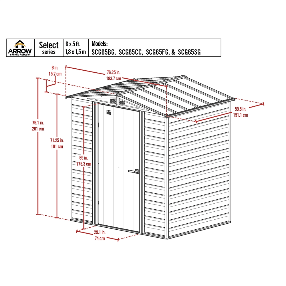 Arrow Select 6' x 5' Galvanized Steel Storage Shed, Sage Green
