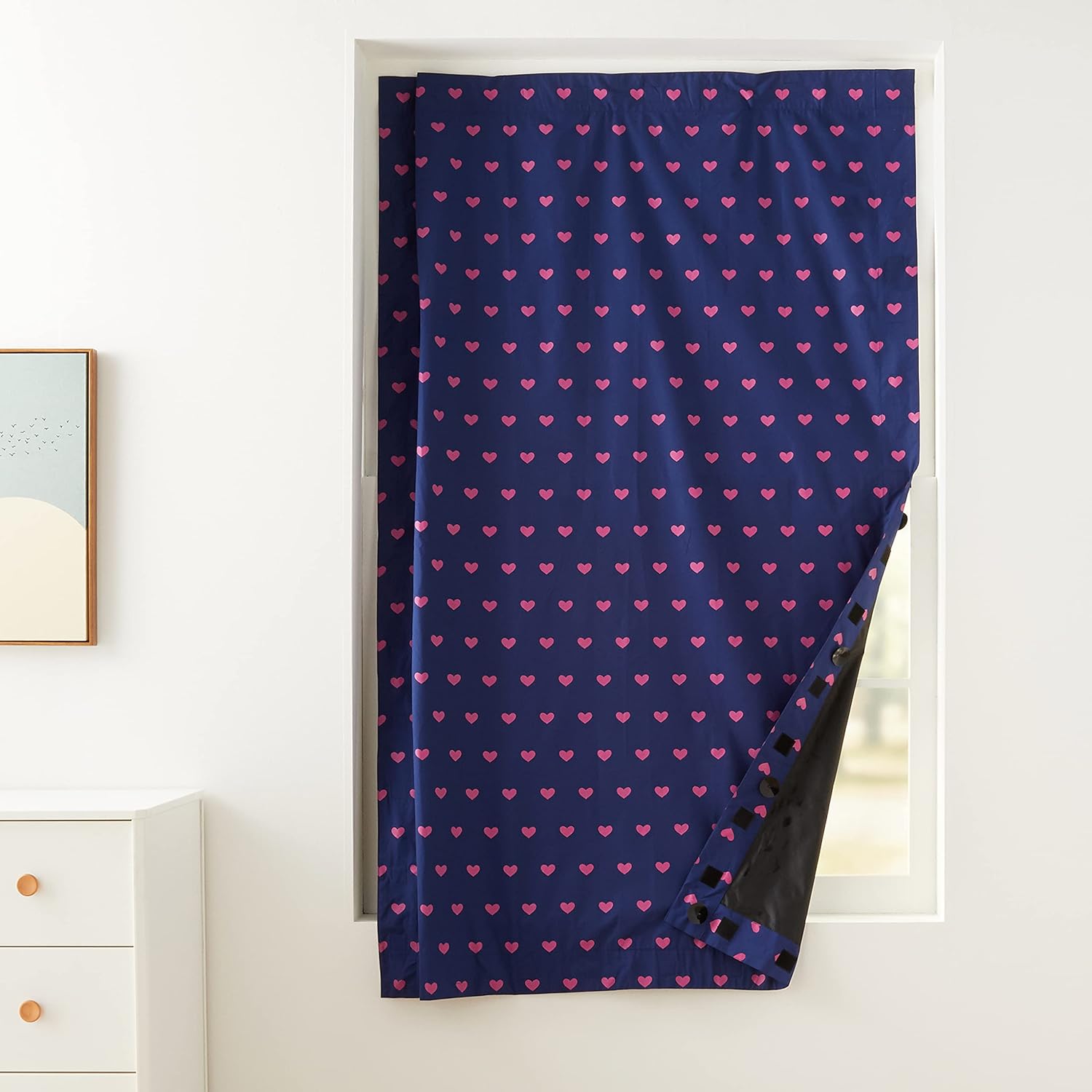 Portable Kids Travel Blackout Curtain Shade with Suction Cups, Pink Hearts