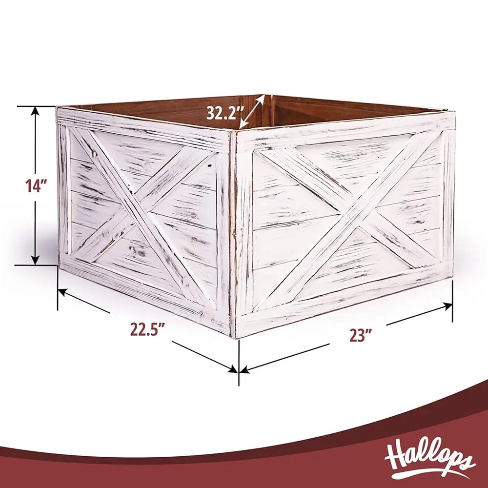 Hallops Distressed Wooden Tree Collar Box, White