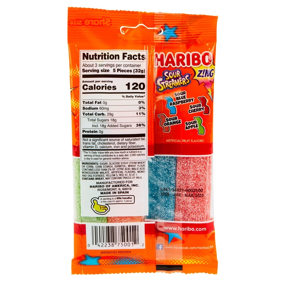 Haribo Sour Streamers Gummi Candy, 3.6 oz