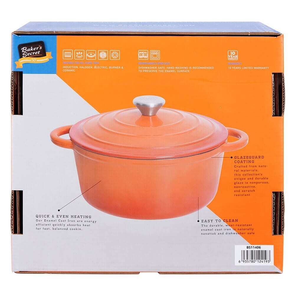 Baker's Secret 6.2 qt Round Enameled Cast Iron Dutch Oven