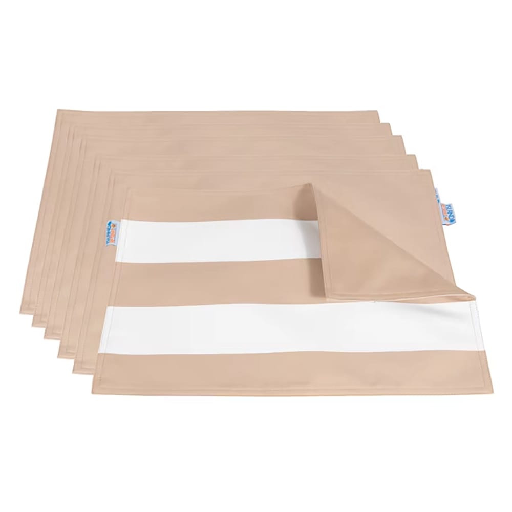 Island Retreat Striped Polyester Rectangle Placemats, Beige/White, 6 Pack