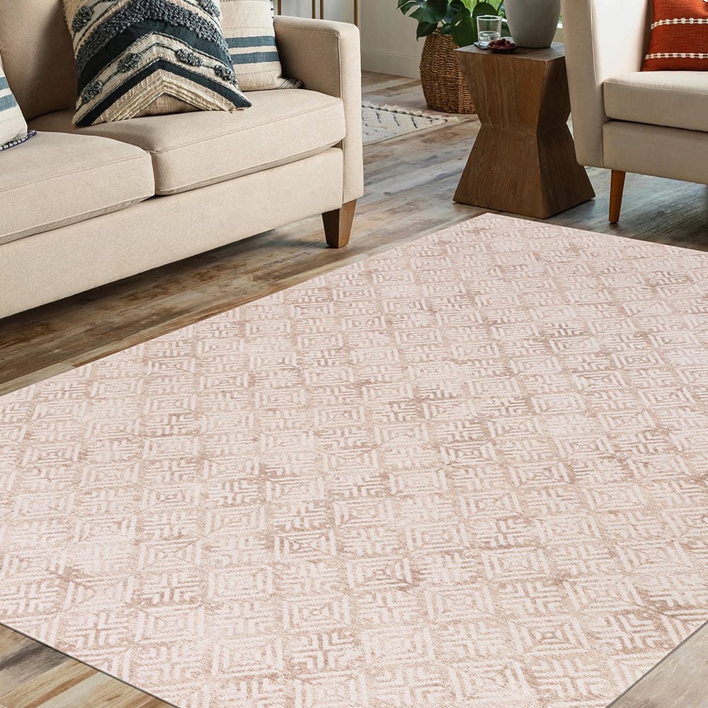 Hazel Collection 9' x 12' Tile Area Rug, Beige & Ivory