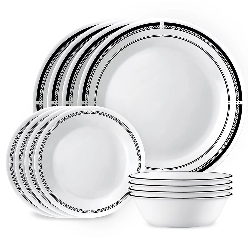 Corelle Premium Glass 12-Piece Dinnerware Set, Black