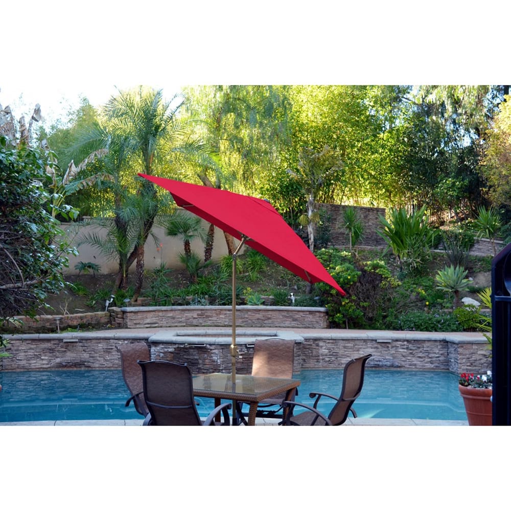 Jeco 6.5' x 10' Rectangular Aluminum Patio Umbrella with Tilt and Crank, Red/Bronze