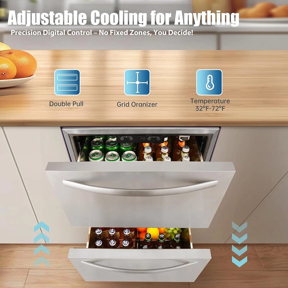 IceJungle 24" 5.12 cu. ft. Stainless Steel Under Counter Double Drawer Fridge