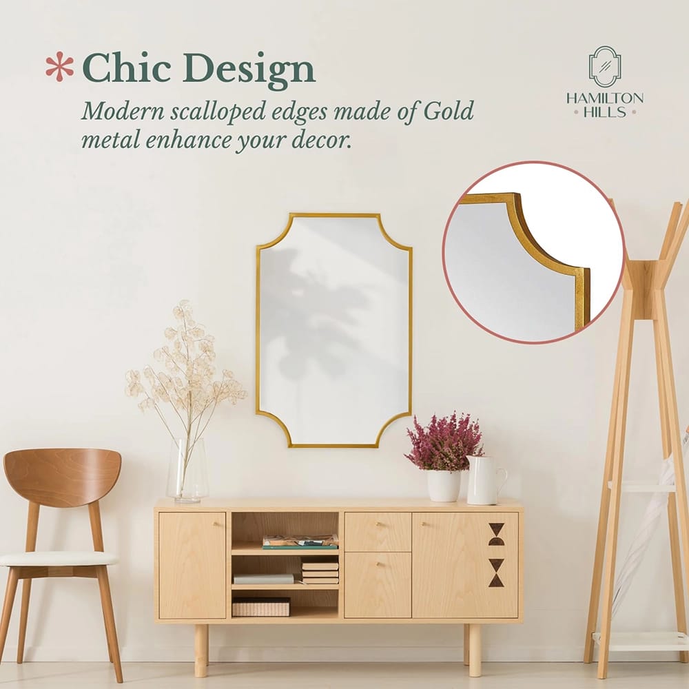 Hamilton Hills Metal Scalloped Vanity Mirror, Gold, 30" x 40"