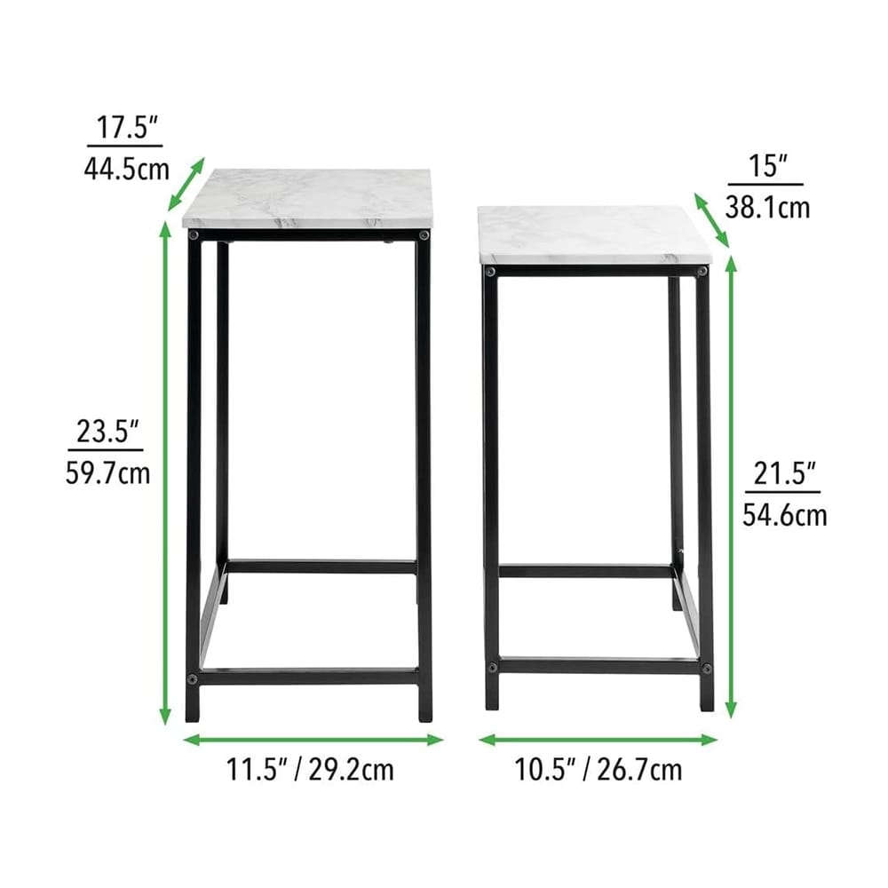 mDesign Modern Nesting Side/End Table, Marble/Black, Set of 2