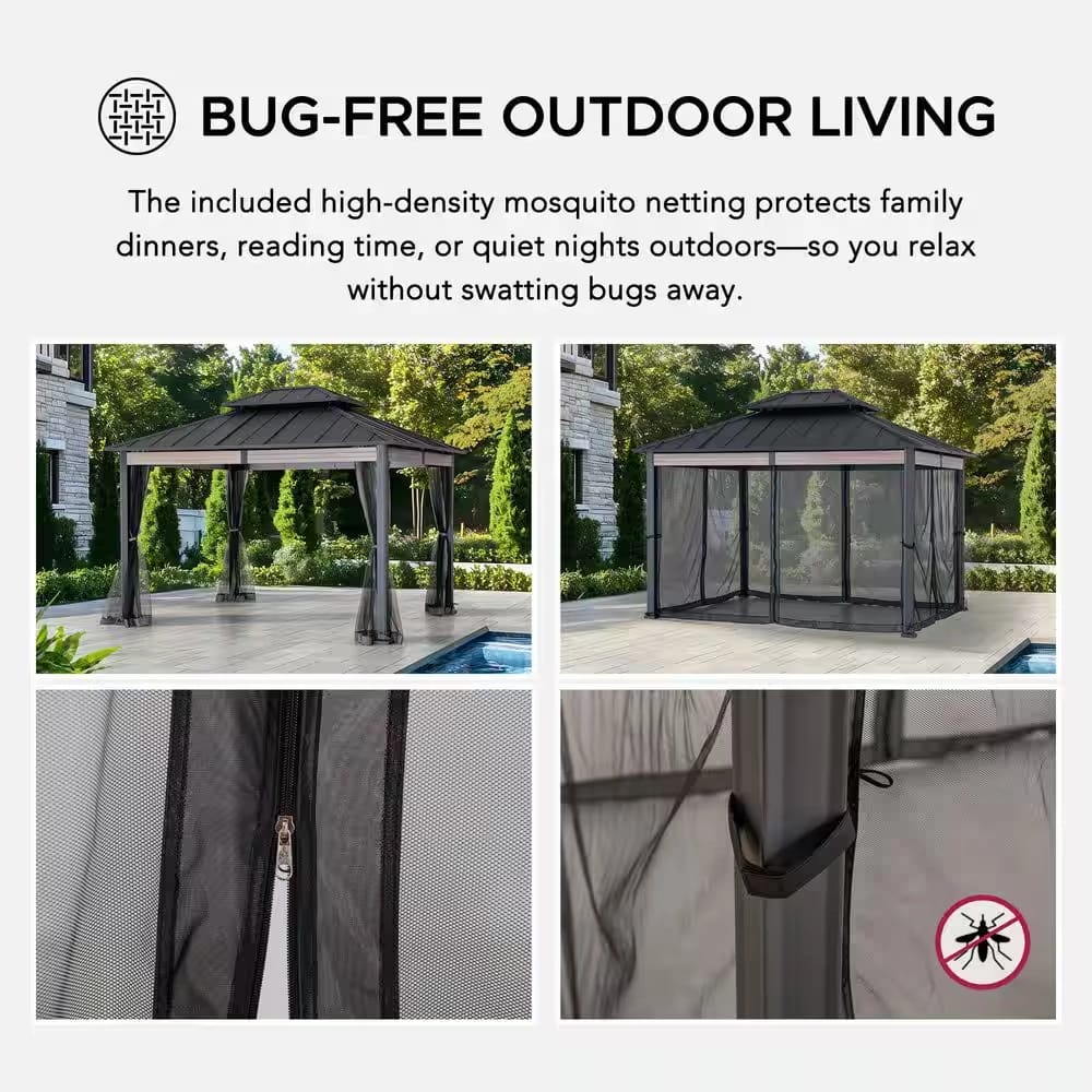 Real Living 10' x 12' Heavy-Duty Steel Hardtop Gazebo, Black