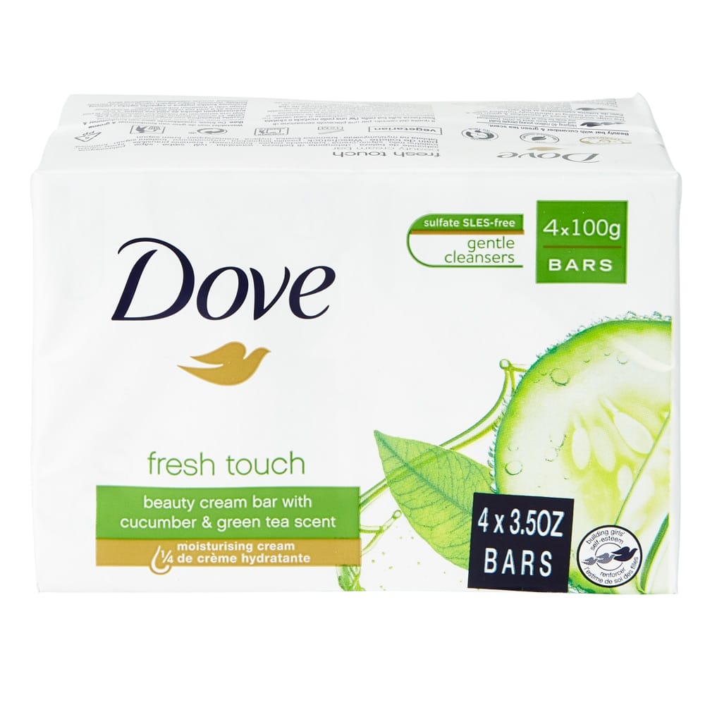 Dove Fresh Touch Beauty Cream Bars with Cucumber and Green Tea Scent, 4-Count