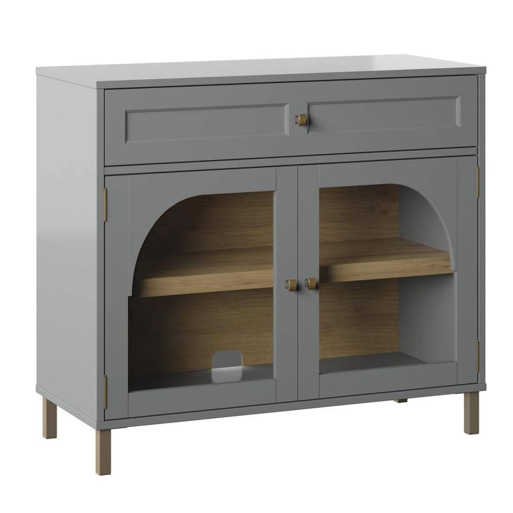 Twin Star Home Accent Cabinet with Glass Doors, Pure Gray