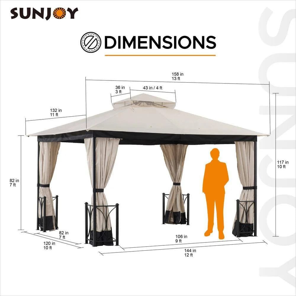 Sunjoy Fiona 2-Tier Gazebo, 11' x 13', Light Gray