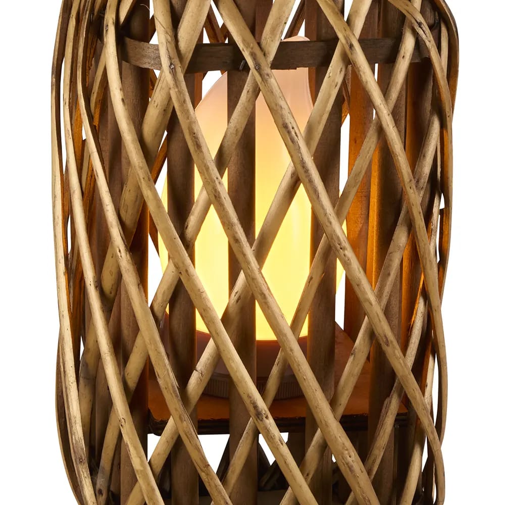 Barbara King Square Wicker Lantern With Remote, Caramel, 12"