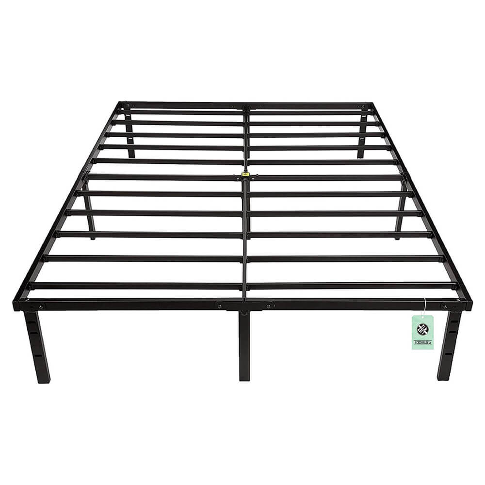 Heavy-Duty Non-Slip Bed Frame with Steel Slats, Full, Black