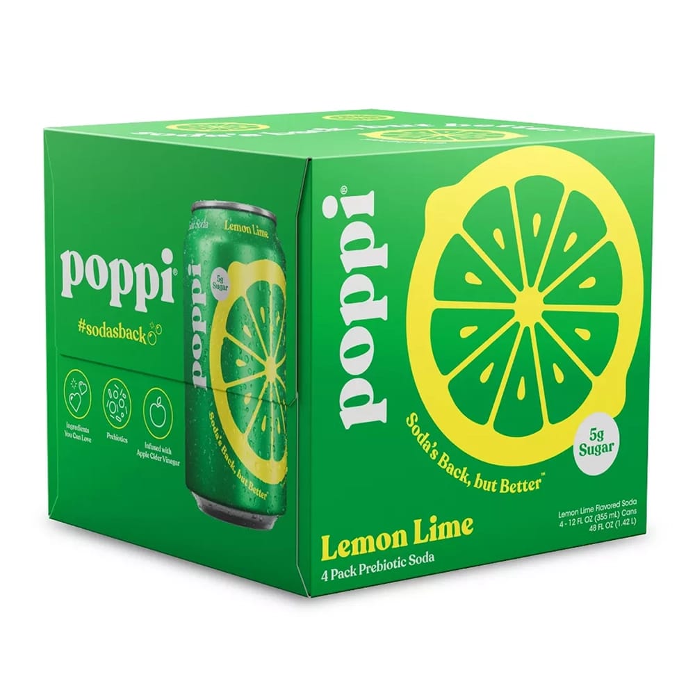 Poppi Sparkling Soda, Lemon Lime, 4 ct., 12 oz.