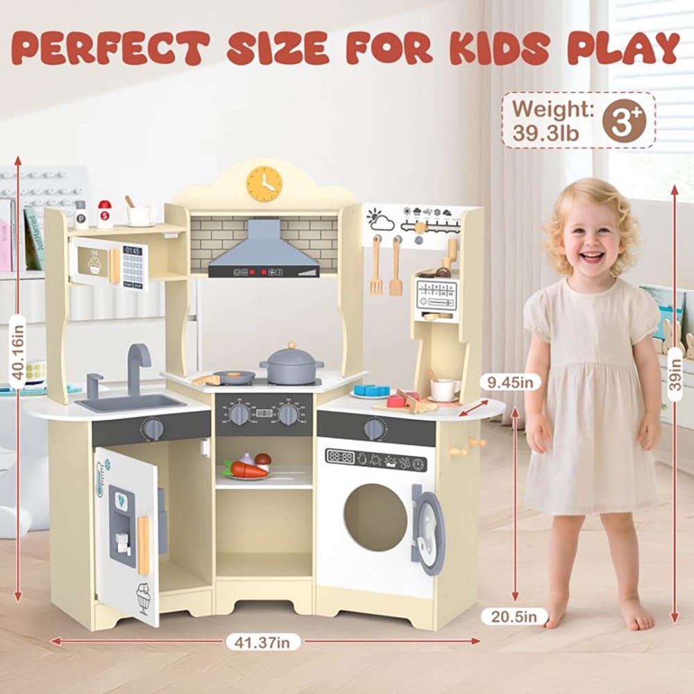 X-Large Wooden Kids Play Kitchen, Yellow
