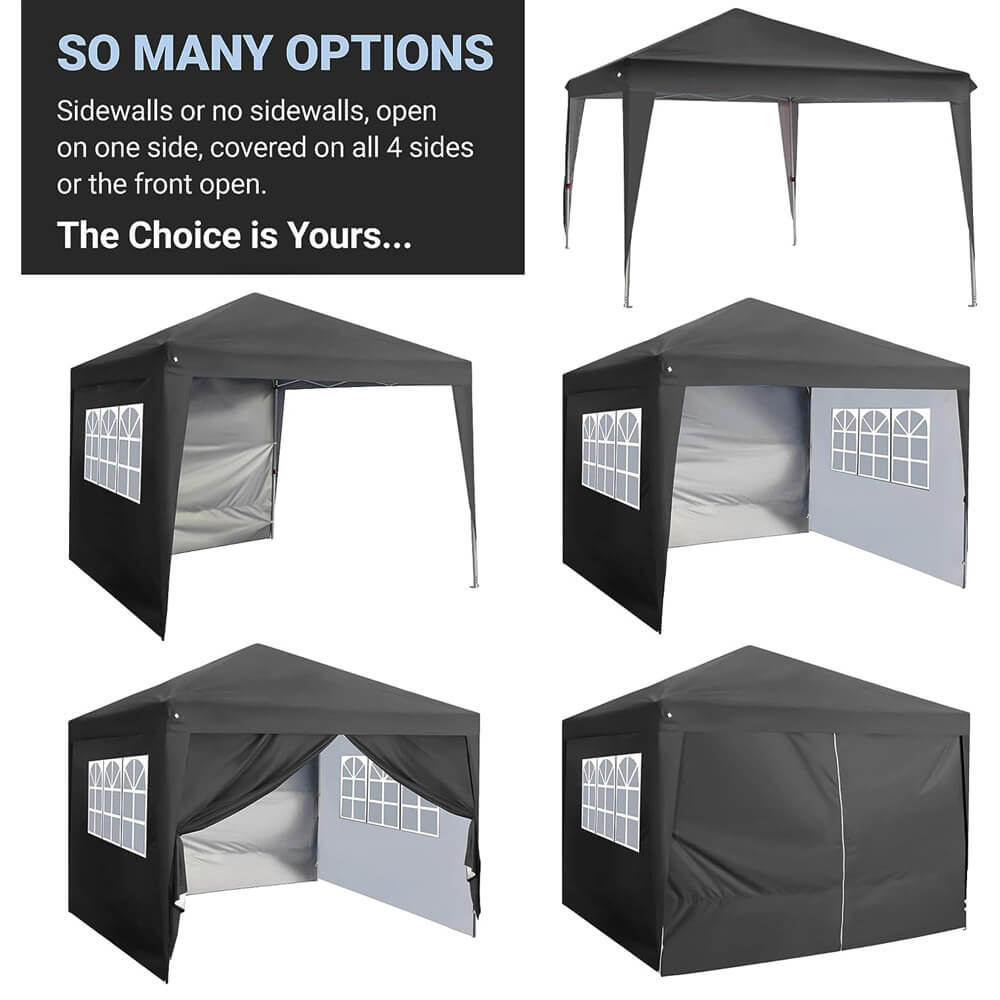 10' x 10' Pop-Up Canopy Tent with Sidewall & Windows, Gray