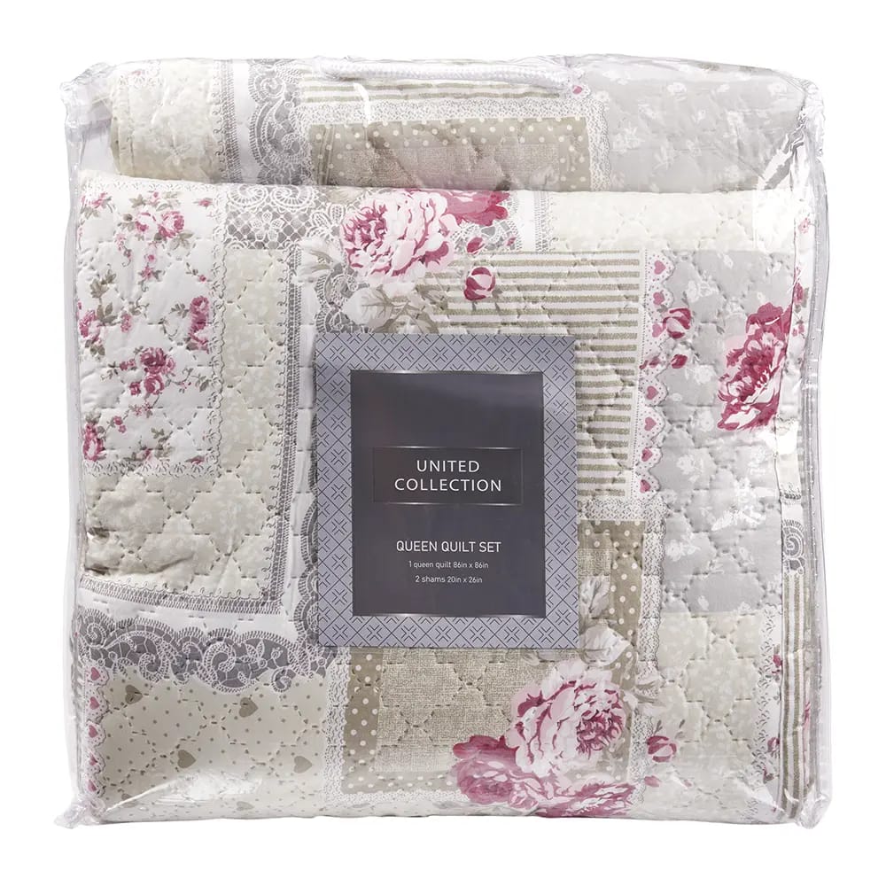 United Collection Queen Reversible Quilt Set, 3 Piece