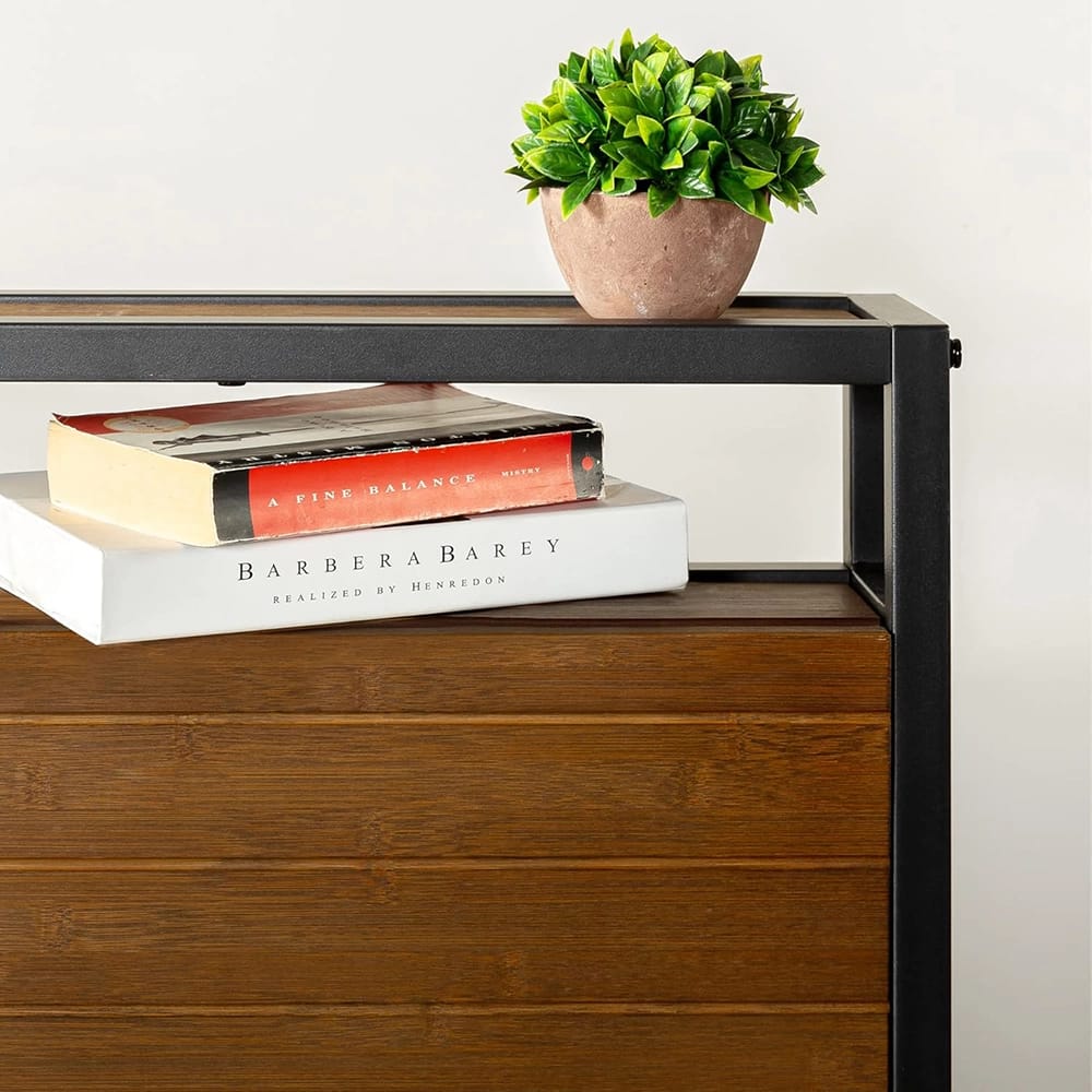 Zinus Suzanne Platform Bed with Headboard Shelf, King, Brown/Black