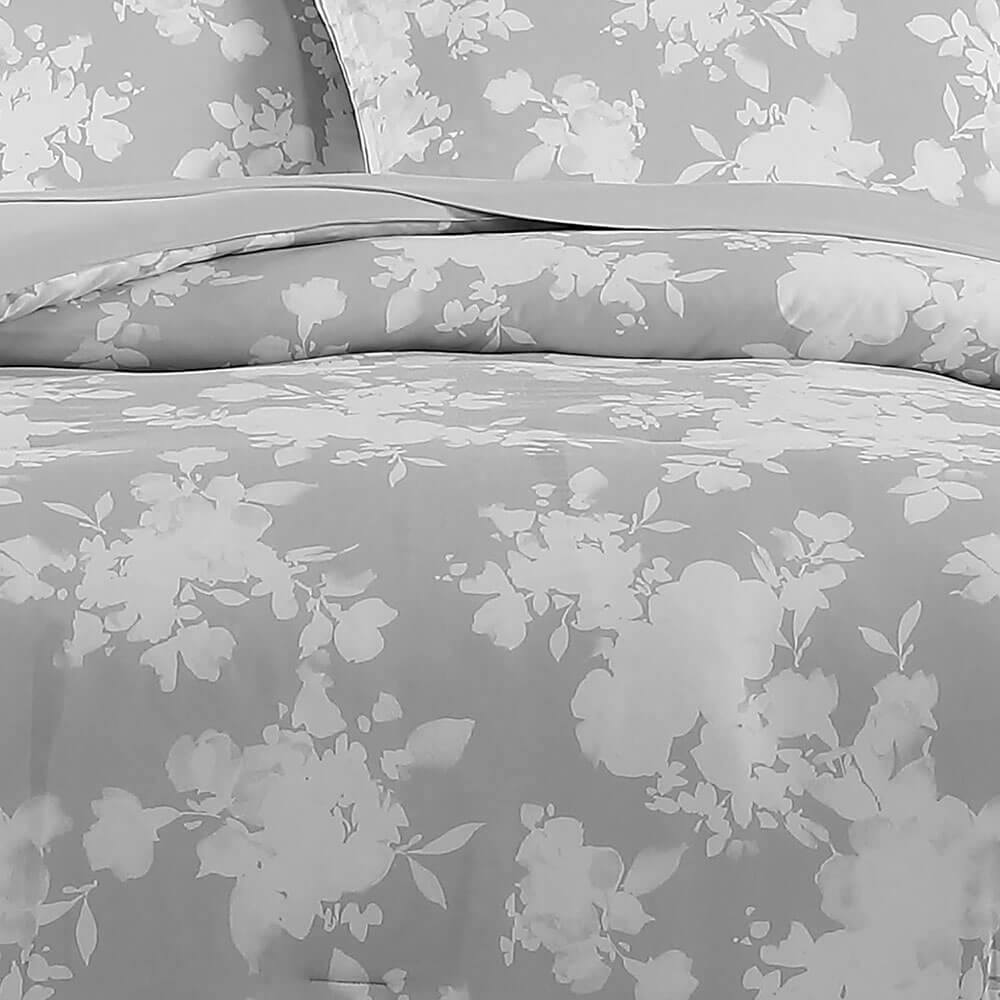 WellBeing by Sunham Luxurious Blend 3-Piece Floral Printed Comforter Set, Full/Queen, Gray