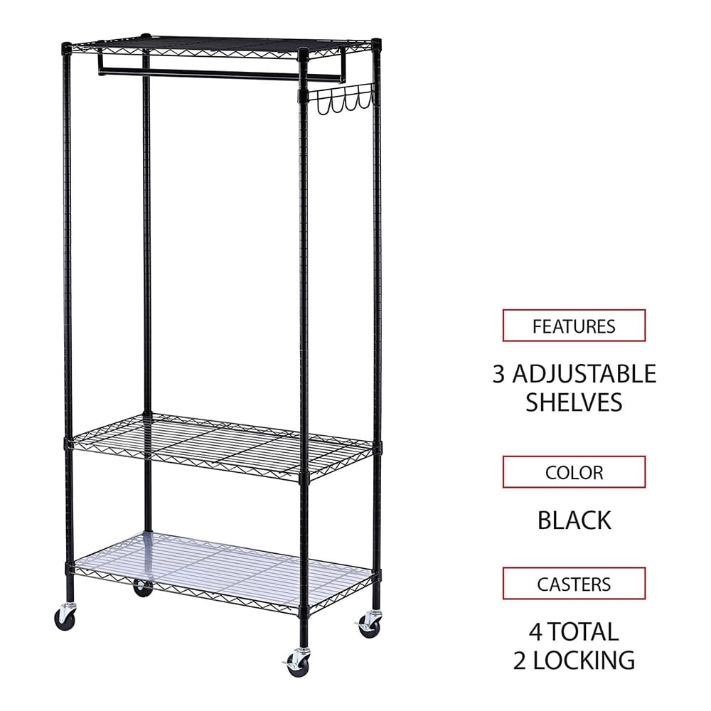 Alera Wire Shelving Garment Rack, Black, 36" x 18"