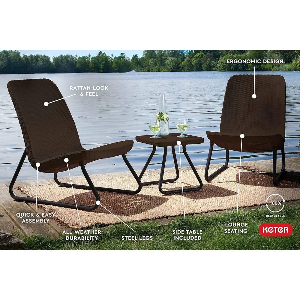 Keter Rio 3-Piece Resin Wicker Patio Furniture Set, Brown