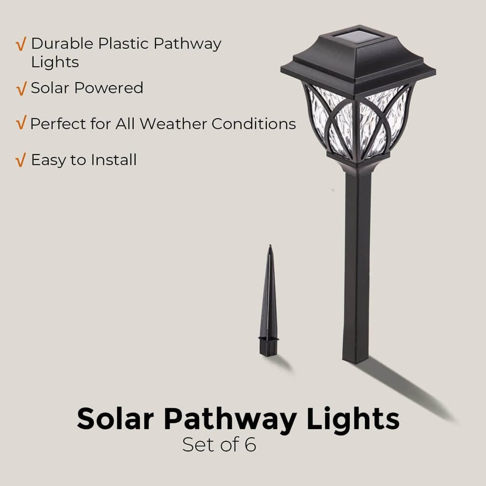 Laurel Canyon Classic Solar Pathway Lights, 6-Pack, Black