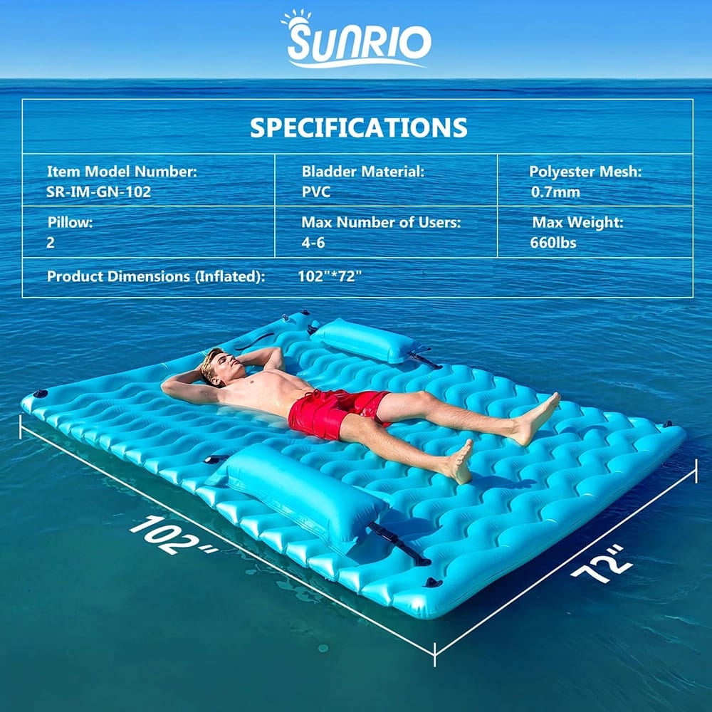 Sunrio 102" x 72" Inflatable Floating Mat, Blue
