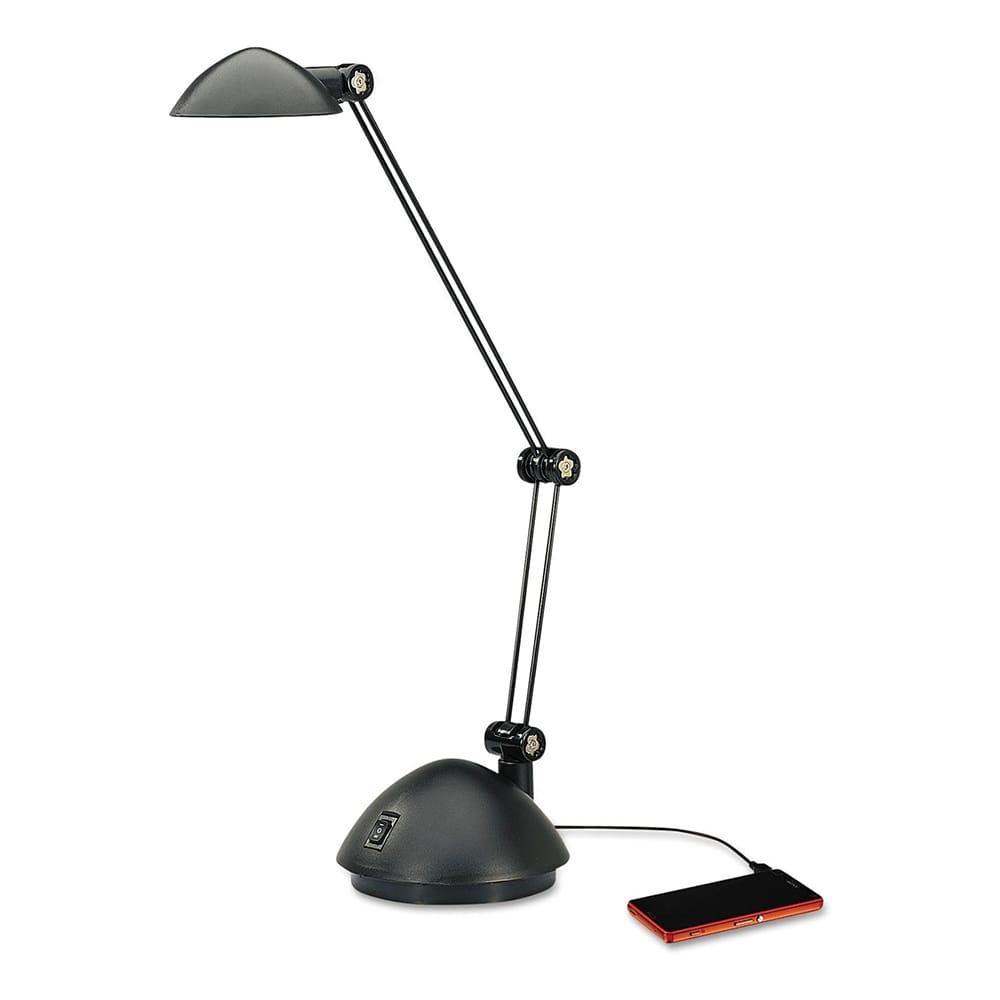 Alera Twin-Arm LED Task Lamp With USB Port, Black