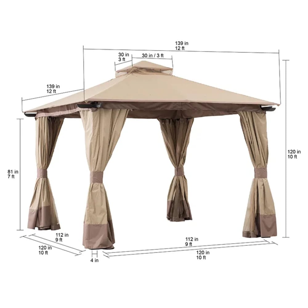 Sunjoy Aluminum Frame 2-Tier Steel Soft Top Gazebo, 12' x 12', Beige/Brown