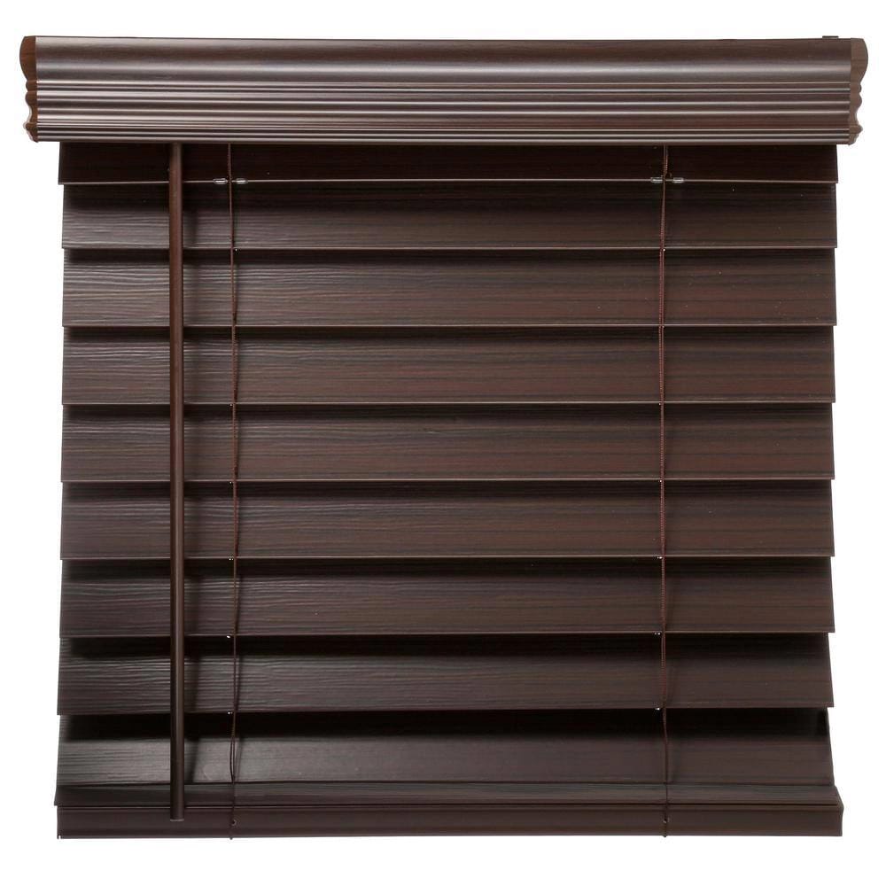 Cordless Premium Faux Wood Blinds with 2.5" Slats, Espresso, 47" x 64"