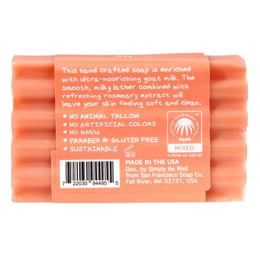 Simply Be Well Grapefruit Scented Goat Milk Bar Soap with Rosemary Extract, 4 oz