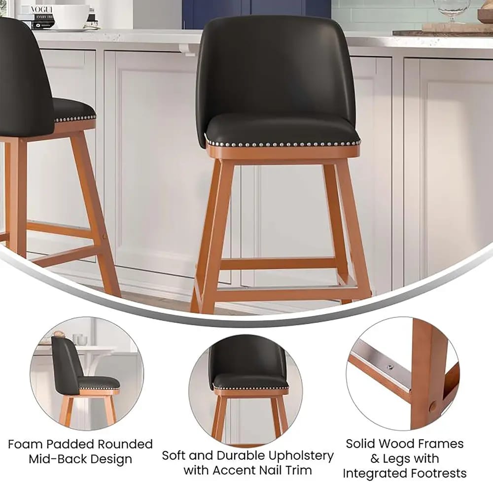 Flash Furniture 30" Julia Transitional Counter Stools, Set of 2, Charcoal/Walnut