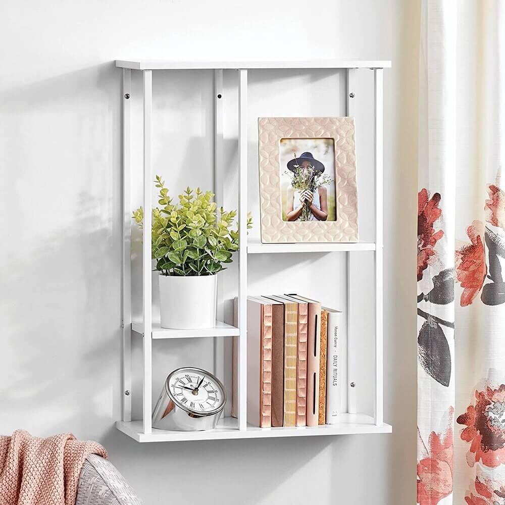 mDesign 4-Tier Wall Decor Storage Organizer Display Shelf, White