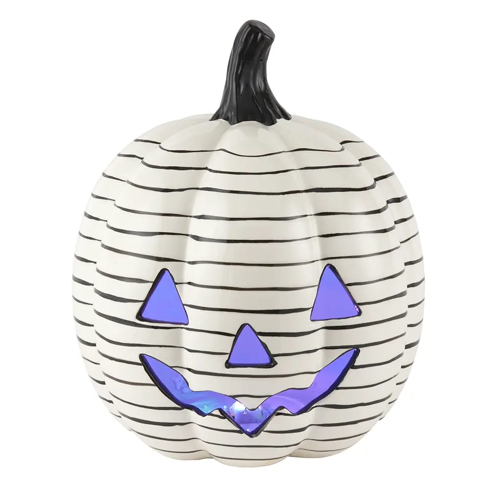 Ceramic LED Striped White Jack-O-Lantern