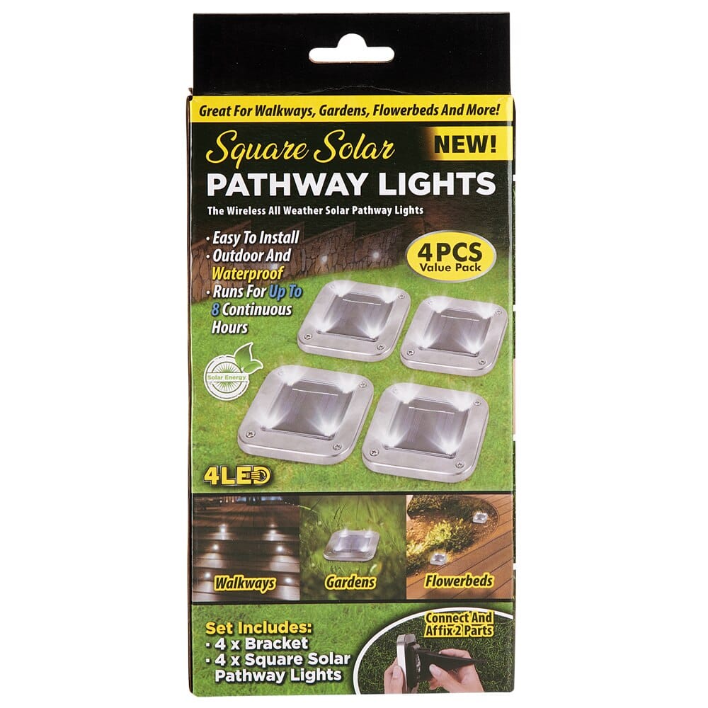 Square Solar Pathway Lights, 4 Pack