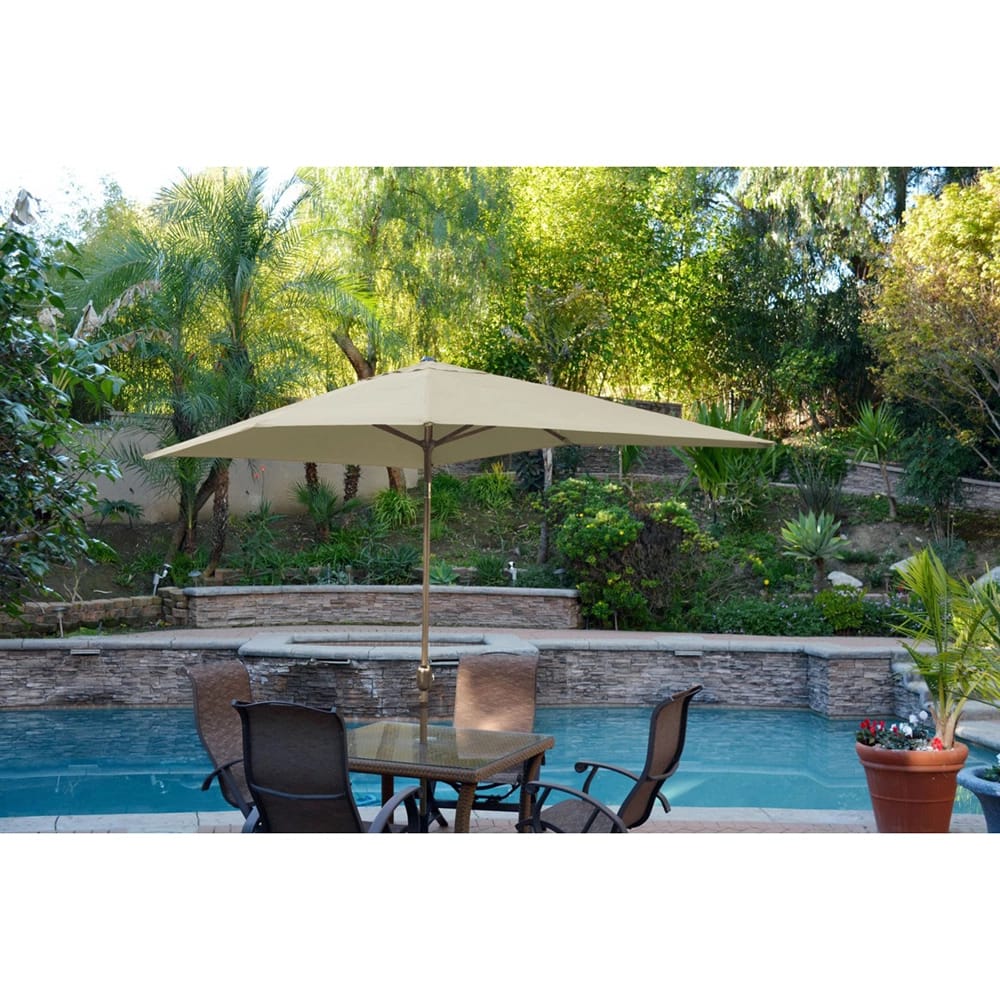 Jeco 6.5' x 10' Aluminum Patio Umbrella with Tilt and Crank, Tan/Bronze