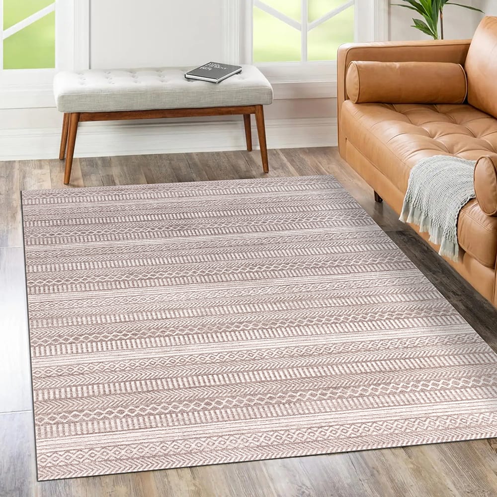 Hazel Collection 9' x 12' Geo Stripe Area Rug, Gray & Ivory