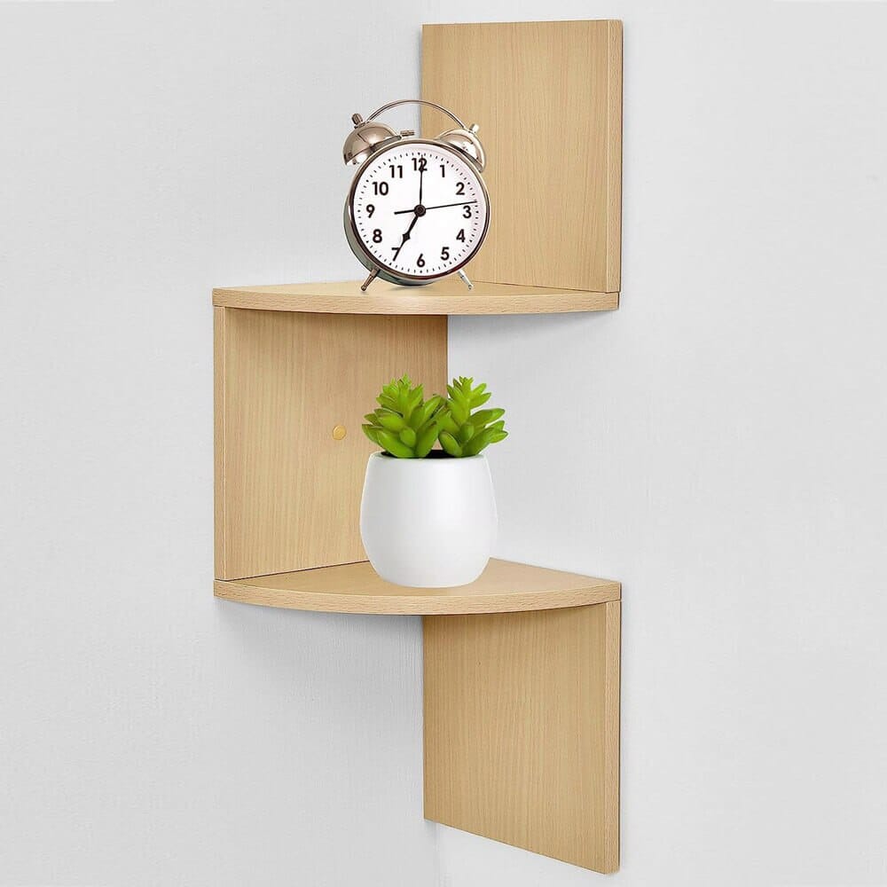 Greenco Zig-Zag 2-Tier Wall-Mounted Corner Shelves, Natural