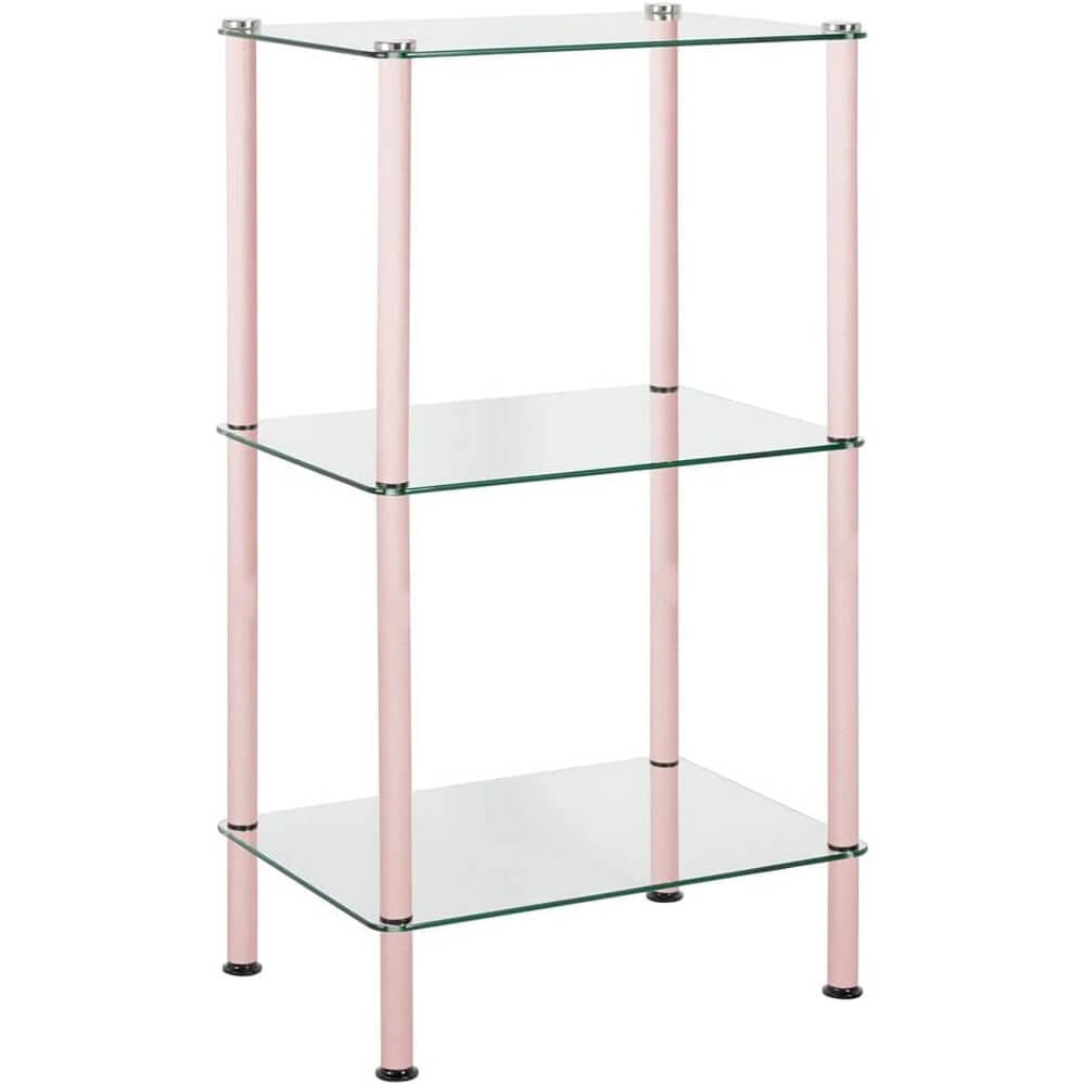 mDesign Metal/Glass 3-Tier Narrow Shelving Display Unit, Light Pink/Clear