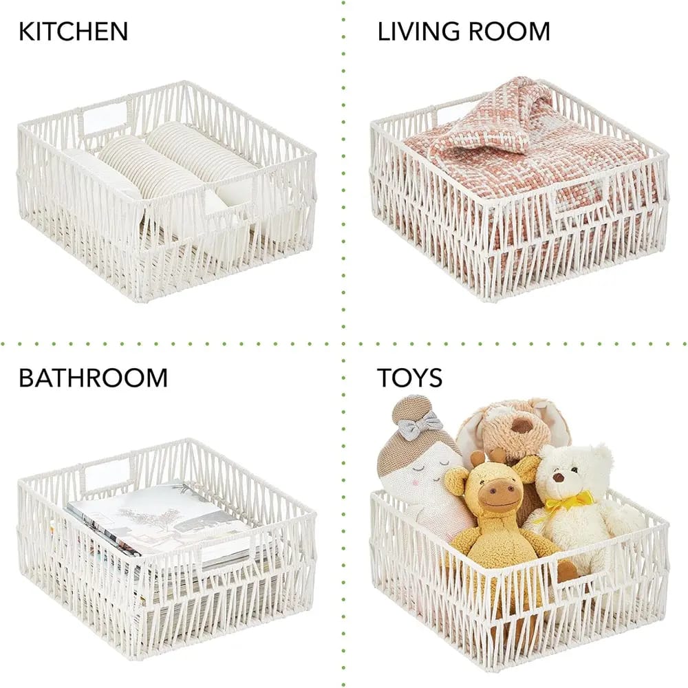 mDesign Cotton Macrame Storage Basket, White, 6 Pack