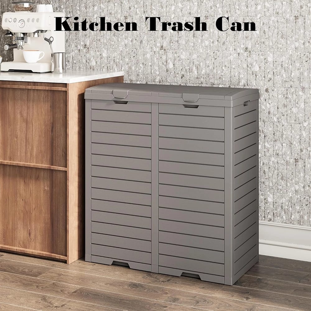 Waterproof Outdoor Trash Can with Lid, Gray, 62 Gallons