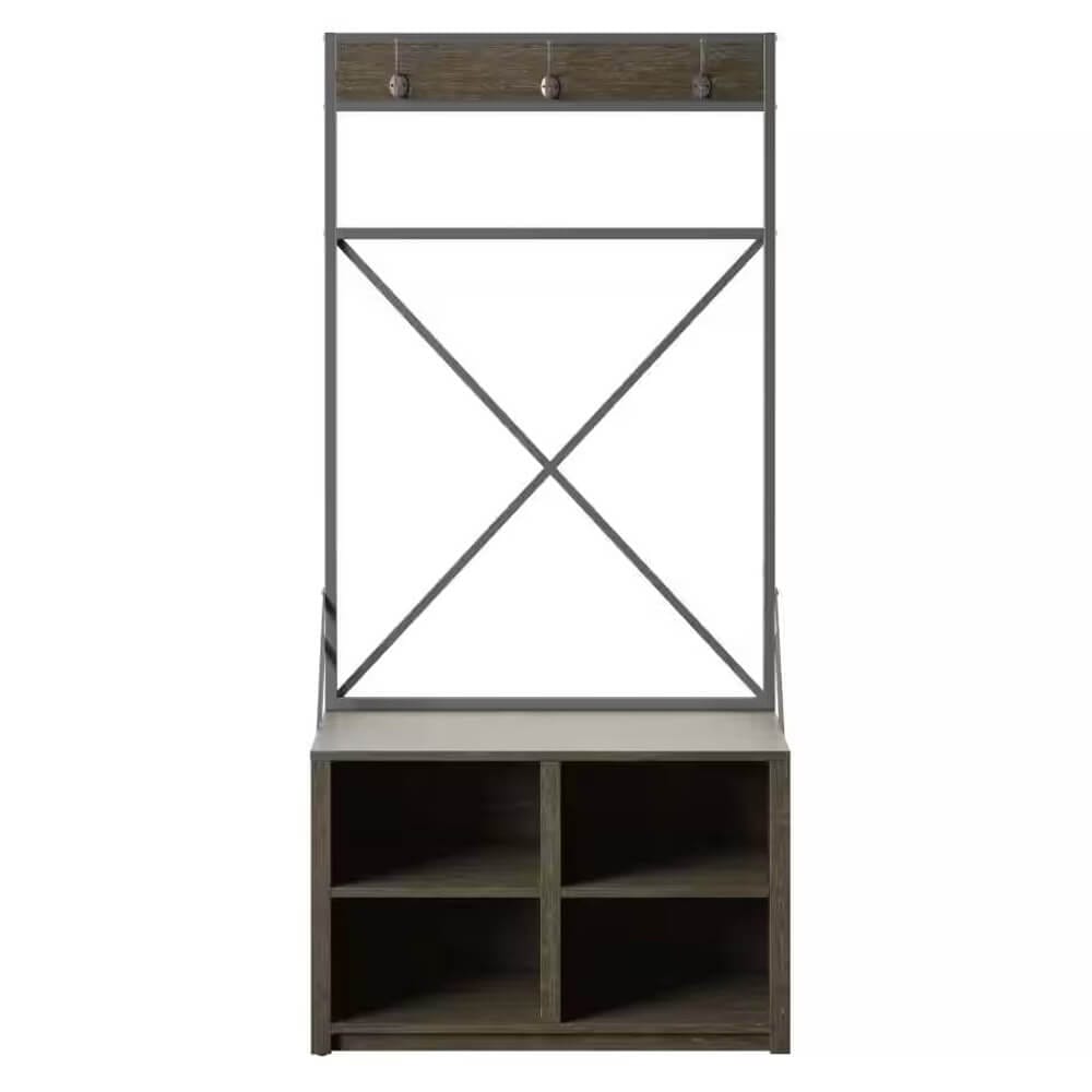 Twin Star Home Hall Tree with 4Cubbies, Hooper Oak