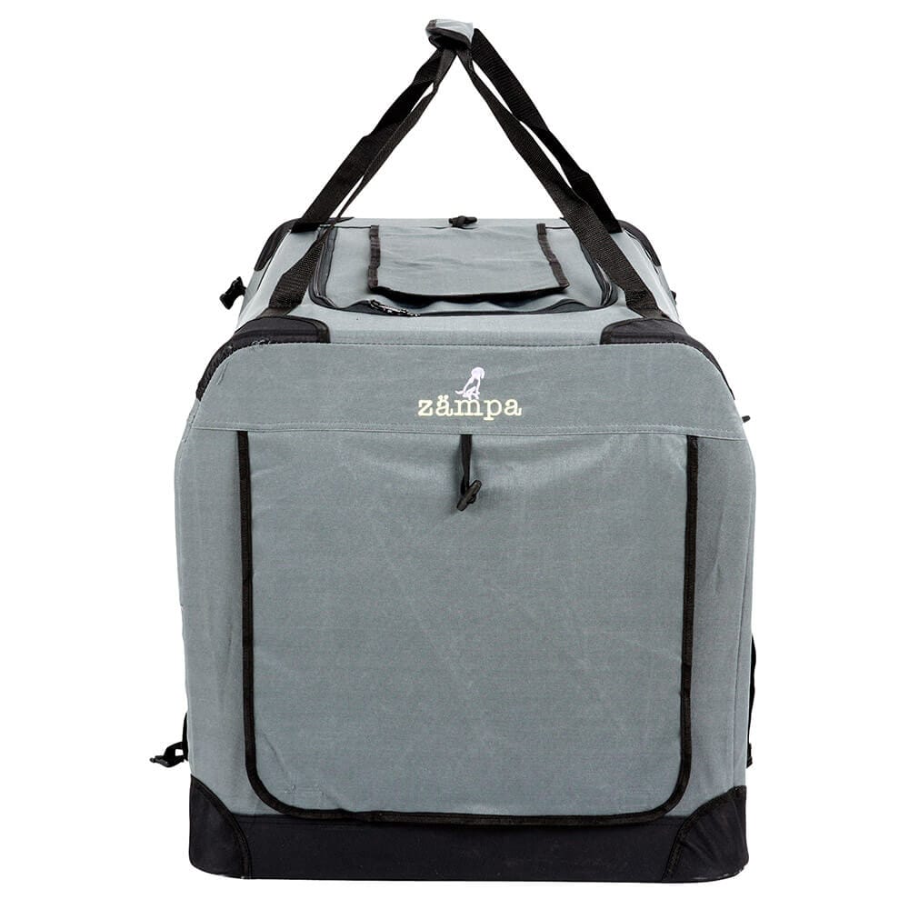 Zampa Large Portable Pet Crate, 32” x 23” x 23”, Gray/Black