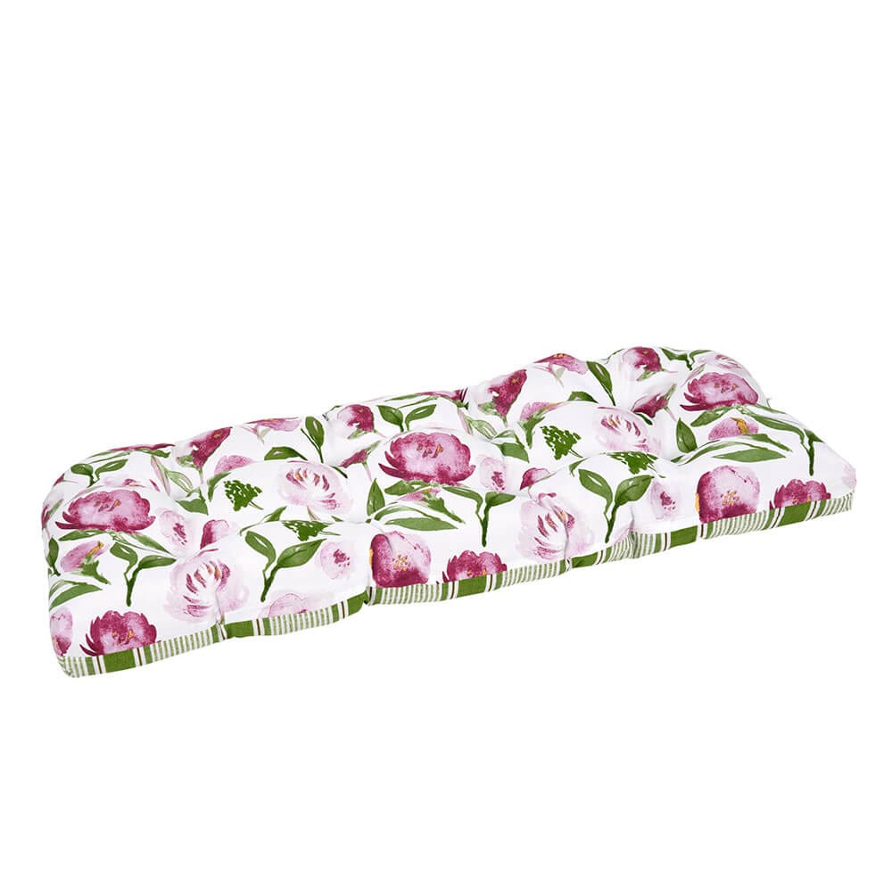 Darius Amethyst Floral Outdoor Wicker Reversible Settee Cushion, 46" x 19"